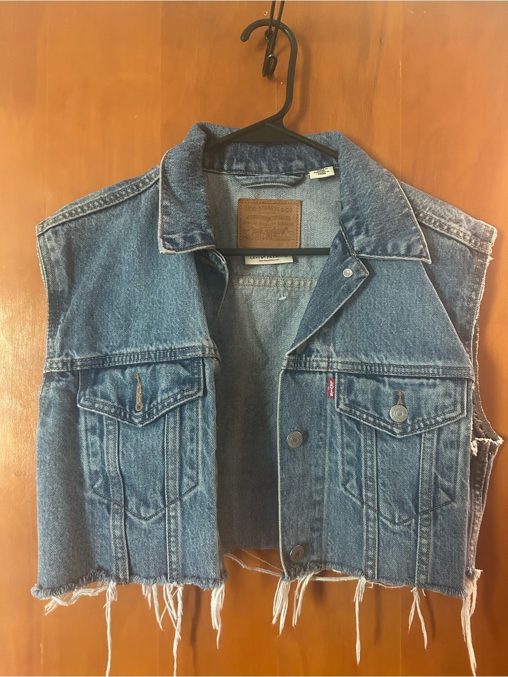 Levi's Blue Frayed Hem Sleeveless Denim Jacket Vest